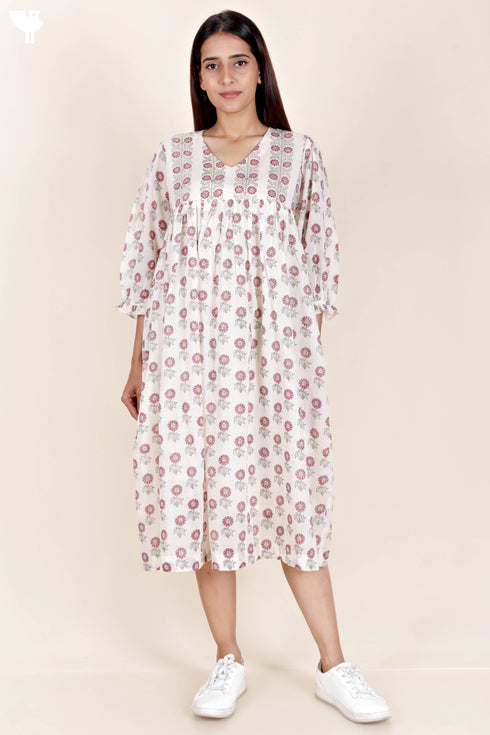 Mulmul Cotton Dress  In Block Print